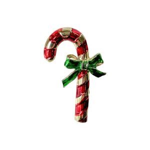 GERRY'S Vintage Candy Cane Brooch, Red Enamel Holiday Pin